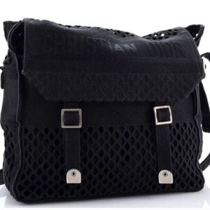 Christian Dior Black Mesh Messenger Bag with Buckle Details